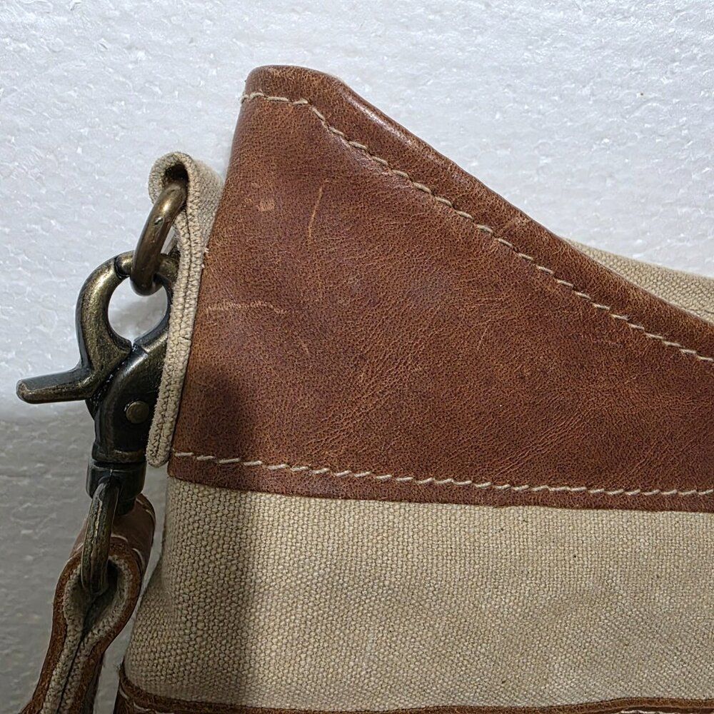 Myra Country Charm Upcycled Canvas & Leather Beige Brown Shoulder Crossbody Bag - Picture 5 of 12